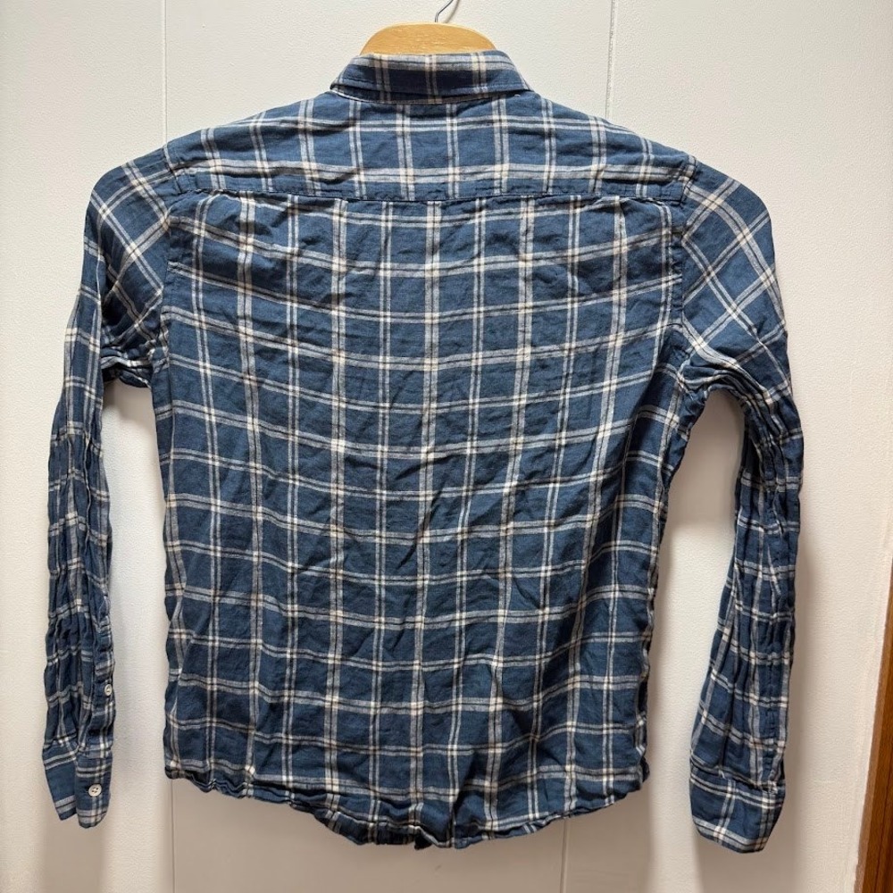Faherty Brand Mens Blue White Plaid 100% Linen Button Down Shirt Large - Picture 7 of 7